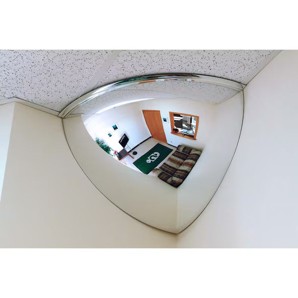 Quarter-Dome Safety Mirror 18" Dia., Indoor Acrylic, 90' angle view Item# Se-Kure ONV-90-18