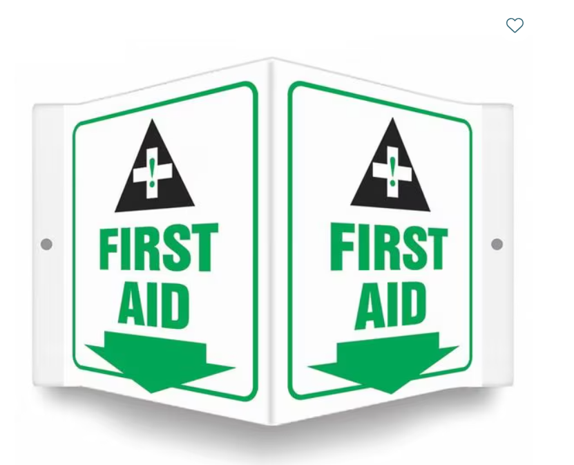 ondor First Aid Sign 8-1/2" W x 6" H, V-Shape Projection, PETG material, MFR# 480Y33, Priced & Sold by Each