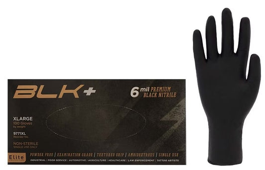 6 Mil, Black, Exam Grade,  Powder-Free, ELITE BLACK +  NITRILE GLOVES (1000 gloves per case) -9771