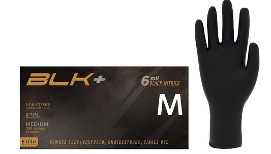 6 Mil, Black, Industrial Grade,  Powder-Free, ELITE BLACK +  NITRILE GLOVES (1000 gloves per case) -9772