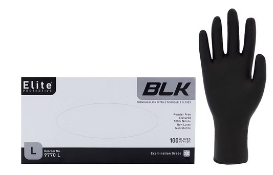 5 Mil, Exam Grade, Powder Free Textured Black Nitrile Gloves, Case of 10 boxes, 1000 gloves per case(900 gloves per XXL case), JW9770
