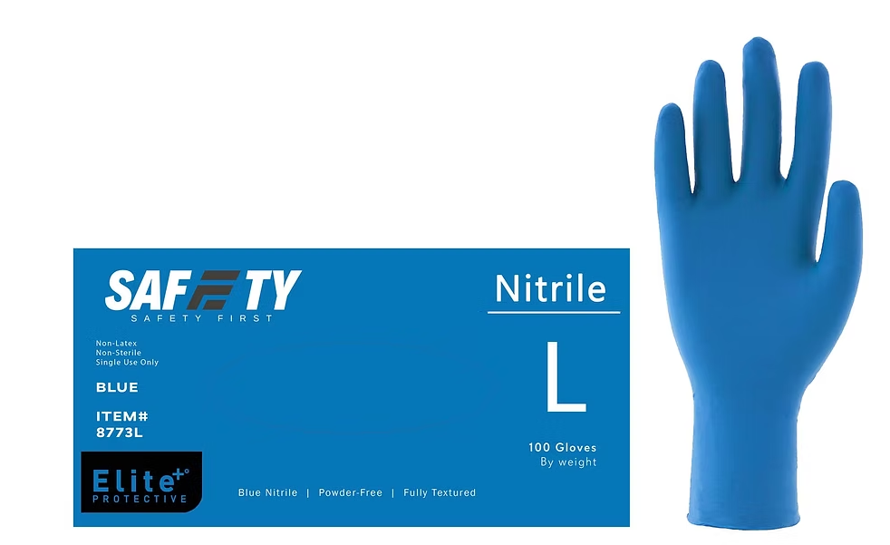 5 Mil, Blue, Safety First®  Industrial Grade Nitrile Gloves - 8773, Case of 10 boxes, 1000 gloves per case