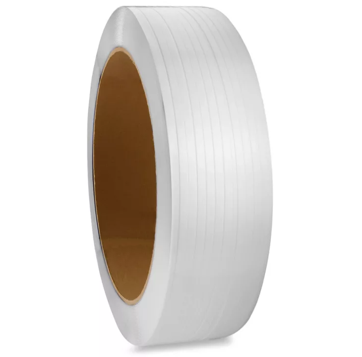Poly Strapping 1/2" WX 0.024" Thick X 7200', Embossed White. 16" X 6" Core, 600lbs Break Strength. Item 802185