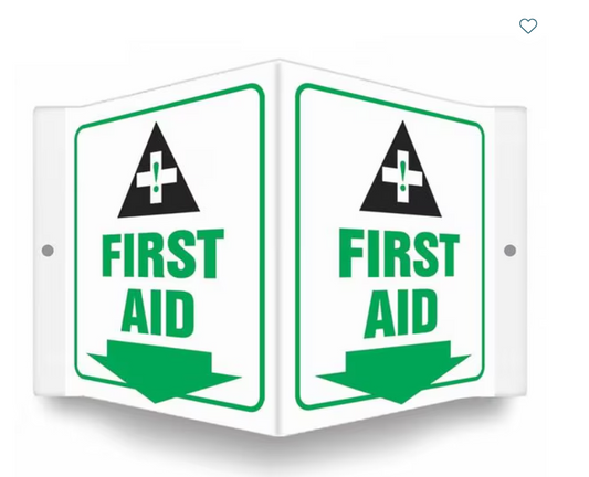 ondor First Aid Sign 8-1/2" W x 6" H, V-Shape Projection, PETG material, MFR# 480Y33, Priced & Sold by Each