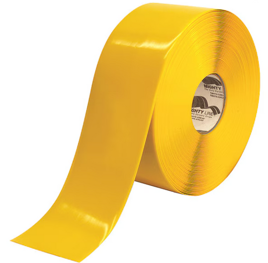 Mighty Line Floor Tape 4" x 100' x 50 Mil, Yellow, Vinyl material, MFR# 4RY, Item# G3804841, Priced & Sold per Roll