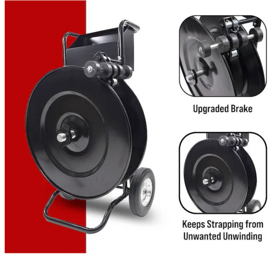 Mytee Products: Portable Strapping Cart, Heavy-Duty Steel with storage tray, Black Color, Fits Core size,